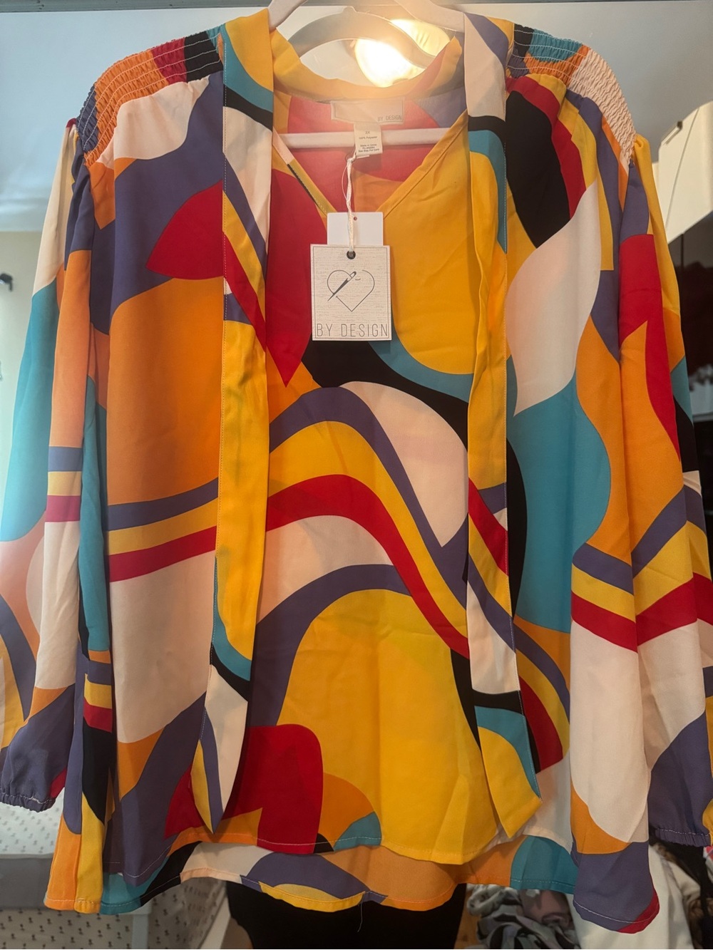 BY DESIGN Multicolor Abstract Print Blouse - Yellow & Teal